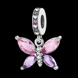 Silver Plated Purple Charms Flower Butterfly Dangle Charm Beads Fit Original Bracelet Diy Pendants