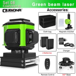 CLUBIONA 16/12 lines Self-leveling Remote Control Outdoor Mode - Receiver Auto 3x360 Green beam Line Laser Level