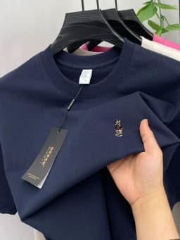 High-end pure cotton short-sleeved men's T-shirt, luxury brand printed cartoon bear, Korean style casual crew neck top for young