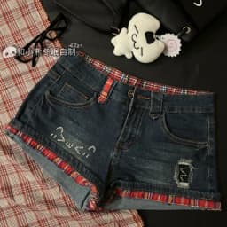 Y2k Low-waist Plaid Patchwork Jeans for Women All-match Sexy Bodycon Hot Short Pants 2026 Summer New Blue Denim Shorts