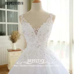 BEPEITHY Customized Gorgeous Wedding Dresses V Neck Lace For Women Plus Size White Ivory Sleeveless Crystal 2026 Bridal Gown New