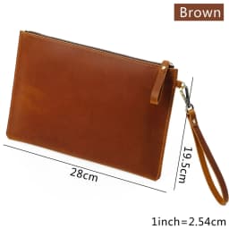 Genuine Leather Vintage Document Organizer Pouch with Zipper Slim File Papers Holder for IPad Mini & Smartphone Travel Office