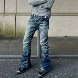 FEWQ American Style Men's Denim Pants Washing Button Design Pleated Loose Jeans Contrast Color Casual Male Bottom Vintage 4K5156