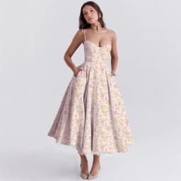 Sexy Suspender Vestidos French High-waisted Solid Color Printed Long Robe Casual Vacation Party Nightclub Business Elegant Dress