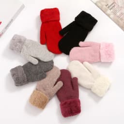 Winter Warm Plus Cashmere Solid Elasticity Soft Full Fingers Mittens Gloves for Women Rabbit Fur Thicken Knitted Cute Gloves