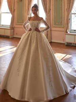 Elegant Wedding Dress Taffeta With Beading Satin Ball Gown Boat Neck Fullsleeve Bridedress Customized Vestido De Novia Lace Robe