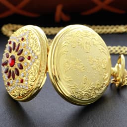 New Gold Luxury Ruby Pocket Watch Necklace Digital Pendant Chain Clock Fashion Sculpture Women's Men's Gift