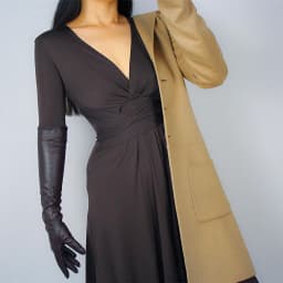 LONG GLOVES Faux Leather PU 15" 38cm Coffee Dark Deep Brown Loose Fit Unisex LLDLLNT