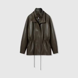 Women's Spring/Autumn Blouse Outerwear Jacket Faux Leather Jacket Double Collar Pleated Fitted Waist Retro Mid-Length Loose Fit