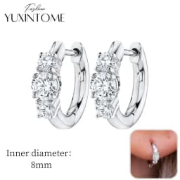 925 Sterling Silver Ear Needle Hoop Earrings Crystal Circle Small Huggie Earrings for Women Simple Females Girls Jewelry