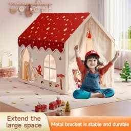 Extra-Large Playhouse Tent with White and Red Polka Dot Roof, Red Mushroom House, Princess Fairy Tale Play Tent, Equipped with Windows/Curtains/Storage Bag, Sturdy Iron Material, Portable Outdoor Playhouse, Party Decoration for Early Learning and Imaginative Play, Large Toy Castle Tent, Halloween/Christmas/Thanksgiving/Birthday Holiday Gift, Does Not Include Accessories and Lighting