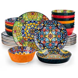 Vancasso 12/16/18/24 Piece Ceramic Dinnerware Set Stoneware Bohemian Style with Dinner/Dessert Plate/Cereal/Pasta Bowl For 6