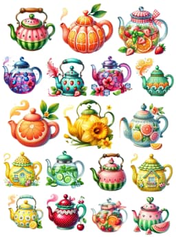 18pcs Creative Self-made Fruit Flower Tea Kettle Scrapbooking Stickers/decorative /DIY Craft Photo Albums Planner Stickers