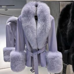 YOLOAgain Real Fox Fur Collar Genuine Leather Jacket Women