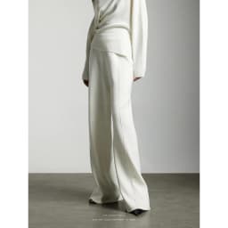 2026 Wool Elastic Waist Knitted Wide-Leg Pants for Women Winter High-Waisted Straight Loose Floor-Length Casual Pants