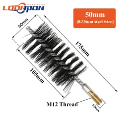 Loonpon M12 Thread Wire Brush Metal Handle 18-75mm Brush Working Stainless Steel Wire Pipe Tube Cleaning Chimney Brush
