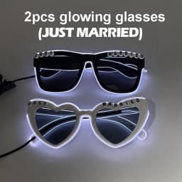 White Just Married LED Luminous Glasses Heart Shaped EL Neon Decorative Glasses Engagement Wedding Bridal Shower Props