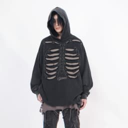 Autumn Winter Ripped Hole Skeleton Design Punk Hip Hop Hoodie Men Women High Street Vintage Oversize Hoodies