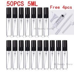 Bulk Pack 5/10/20/50/100PCS 5ML Black Glass Spray Bottles with 4 Essential Accessories - Dropper Funnel Dispenser Syringe