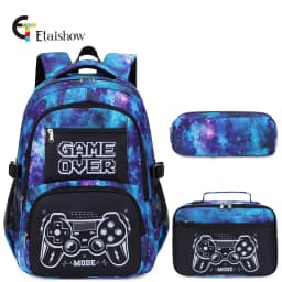 Backpack for Boy with Lunch Bag and Pencil Case 3pcs Boys School Bags for Elementary Student Teen Boys