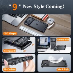 Eary 9-Shaped Phone Case for iPhone 18 17 Pro Max for Magsafe With 90° Lens Holder Stand Metal Frameless Bumper Anti-Drop Shells