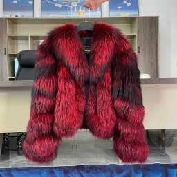 Women's Luxury Natural Fox Fur Jacket Long Turn-Down Collar Real Fox Fur Jacket Turn-down Collar Luxury