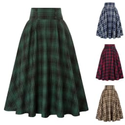 Autumn New Skirt A Line Swing Buttons Long Midi Vintage Skirt Red Green High Waist Plaid Skirts for Women Jupe 2026
