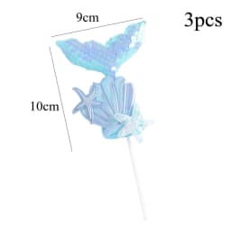 3pcs Mermaid Tail Sequin Cake Topper Muffin Cupcake Toppers for Mermaid Themed Wedding Supply Birthday Party Cake Decorations