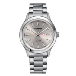 BERNY Men Watch Luminous Week Date Calendar Quartz watches for Men Stainless Steel Soft Silicone Dress Business Wristwatch