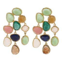 Bohemian-stylecolorful multi-layer gemstone tassel earrings ZA retro-inspired high-end resin ear accessories