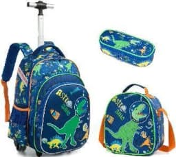Bunnyfly Boys Rolling Backpack with Lunch Bag And Pencil Case - Wheeled Travel Trolley School Bag Stylish And Functional for Tra