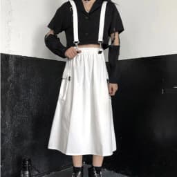 90s Solid Gothic Long Techwear Skirt Women Grunge Punk High Waist Chain Pocket Strap Black Cargo Skirts Goth Harajuku Streetwear