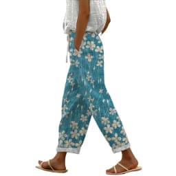 Women Casual Pants Elastic Waist Drawstring Harem Pants Digital Floral Print Beach Office Shopping Daily Long Trousers