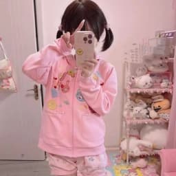 Sweet Pink Hooded Open Cardigan Short Jacket Reissue Home Cute Girl Spring Autumn New Style Korean Style Long Sleeve Zipper