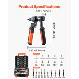 SucceBuy Rivet Nut Tool Kit Ratchet Rivnut Tool Kit Metric and SAE Size with 7/8/10/13 Mandrels and Nuts a Rugged Carrying Case