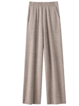 Elegant Pure High Waist Drooping Wide-Leg Pants Women's Outer Wear with Pockets Baggy Straight Trousers Knitted Mop Trousers