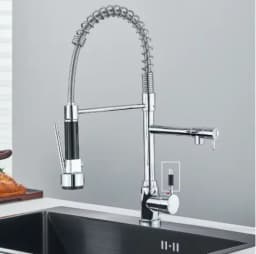 Black Pull Down Kitchen Faucet Dual Spout 360° Rotation Hot Cold Water Mixer Tap Single Handle Deck Mounted Kitchen Sink Crane