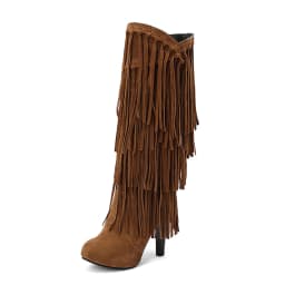 2022 Spring New High-Heeled V-Neck Fringed Women's Boots Round Toe Waterproof Fashion Sexy Fashion Set Of Feet Princess Boots