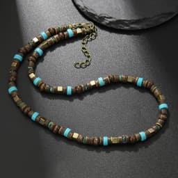 Boho Beaded Necklace for Men New Natural Coconut Shell Turquoises Wood Bead Chain Necklace Men's Fashion Neck Jewelry