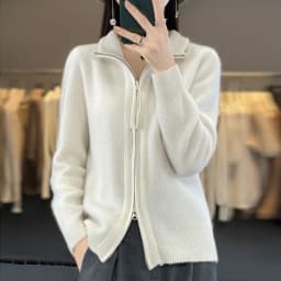 Autumn And Winter New Thick Two-Way Zipper Wool Cardigan Women's Loose Casual Sweater Solid Color Knitted Cashmere Coat