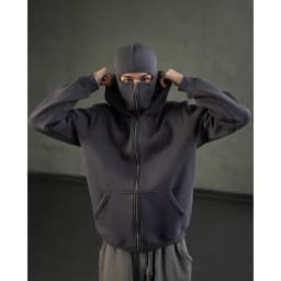 Full Zipper Retro Ninja Mask Jacket Coats Y2k Hip Hop Rock Men Oversized Punk Hoodie Winter Warm Long Sleeve Sweatshirt American