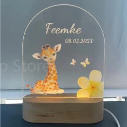 Personalized Baby Birth Night Light Custom Name Animal Elephant Lion with USB Wood Base Lamp for Bedroom Table Rainbow Decor
