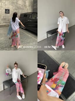 2025 Spring Autumn New Printed Half Length Skirt for Women's Summer High Waist Tulle Long Skirt Woman Split Straight Skirt