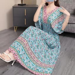 n Long Print Dr V-Ne Slimming Cotton Silk Beachwear Casual High Waist Summer Women's Loose Fit Overhead Dr