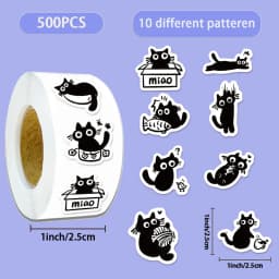 500PCS Small Black Cat Roll Sticker Graffiti Stickers DIY Phone Case Laptop Water Bottle Waterproof Stickers