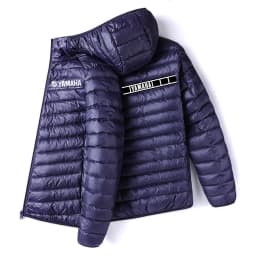 Men Yamaha Racing Graphic Light Puffer Jacket Stand Collar Zip Up Warm Motorcycle Biker Windproof Coat Winter Casual Outerwear