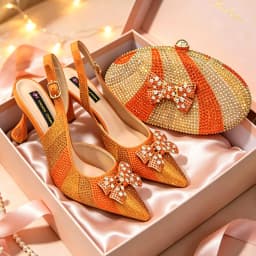 Italian Design Women's African Pointy Toe Thin Heels Streamline Texture Style Fashion Party High Heels And Exquisite Clutch Bags