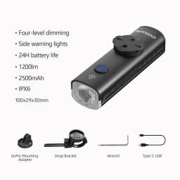 CYCLAMI AI-1200 Bike Headlight MTB Road Bicycle AI 1200 Lumens Front Lamp Night Cycling Portable Flashlight Black Tail Light