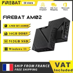 Firebat Am02 Mini Pc Amd Ryzen 5 6600H 16Gb Ddr5 512Gb Ssd Windows 11 Wifi6 Bt5.2 Compact Desktop Computer Network HDMI Port