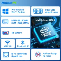 Fanless Mini PC Stick Win 11 Pro, Celeron J4105 8GB RAM 128GB eMMC Desktop Computer Stick,Support 4K HDMI, RJ45 Gigabit Ethernet
